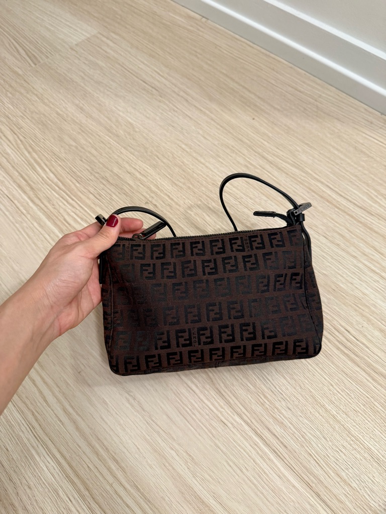 Authentic Fendi Brown Zucca Jacquard Ff Logo Shoulder Bag